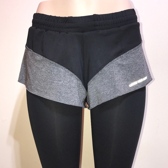 Black Compression Leggings Grey Shorts Running - Picture 5 of 12